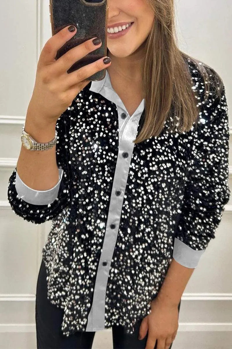 Julie - Sparkle Lapel Blouse