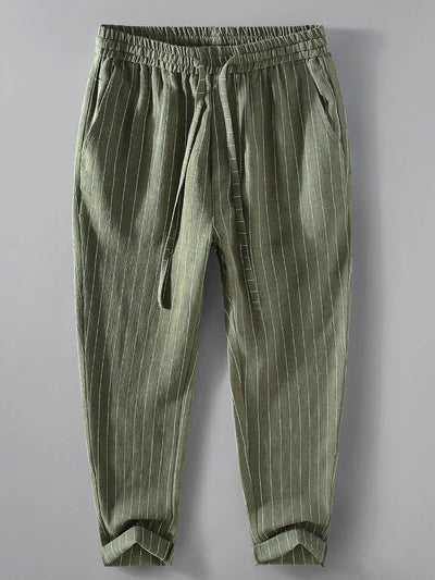 Striped Linen-Cotton Cropped Pants