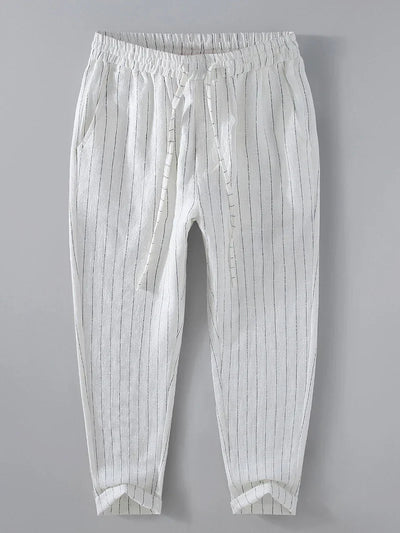 Striped Linen-Cotton Cropped Pants