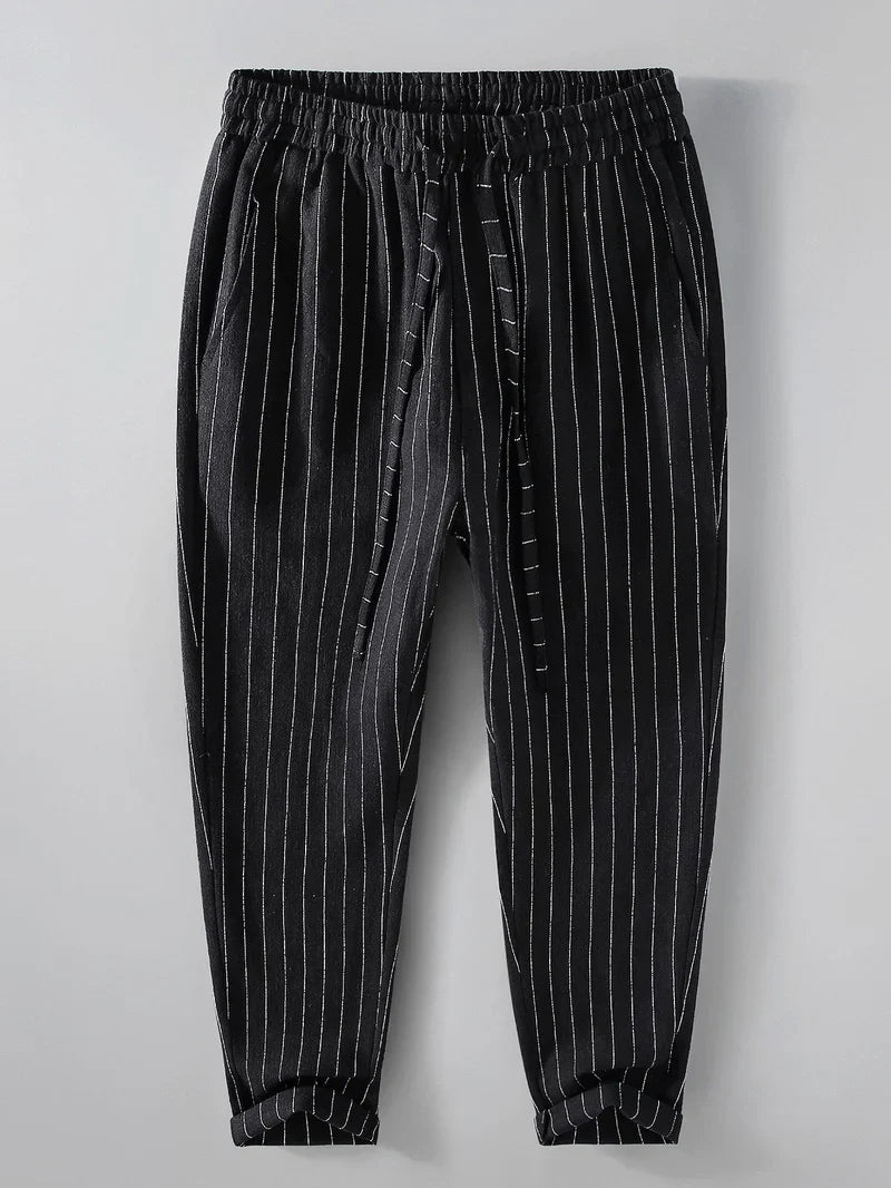 Striped Linen-Cotton Cropped Pants
