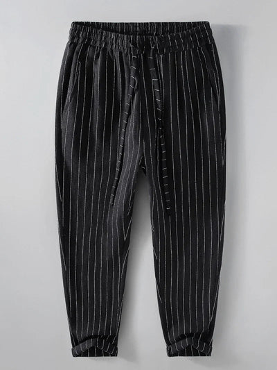 Striped Linen-Cotton Cropped Pants