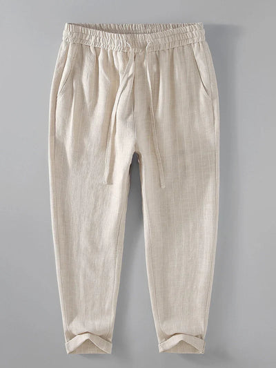 Striped Linen-Cotton Cropped Pants