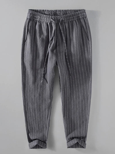 Striped Linen-Cotton Cropped Pants